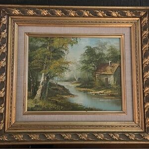 IRENE CAFIERI COTTAGE IN THE MEADOW OIL ON CANVAS  signed by artist